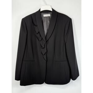 Tahari Arthur S. Levine Jacket Women’s Black Ruffle Blazer 24W Hidden Snap Front